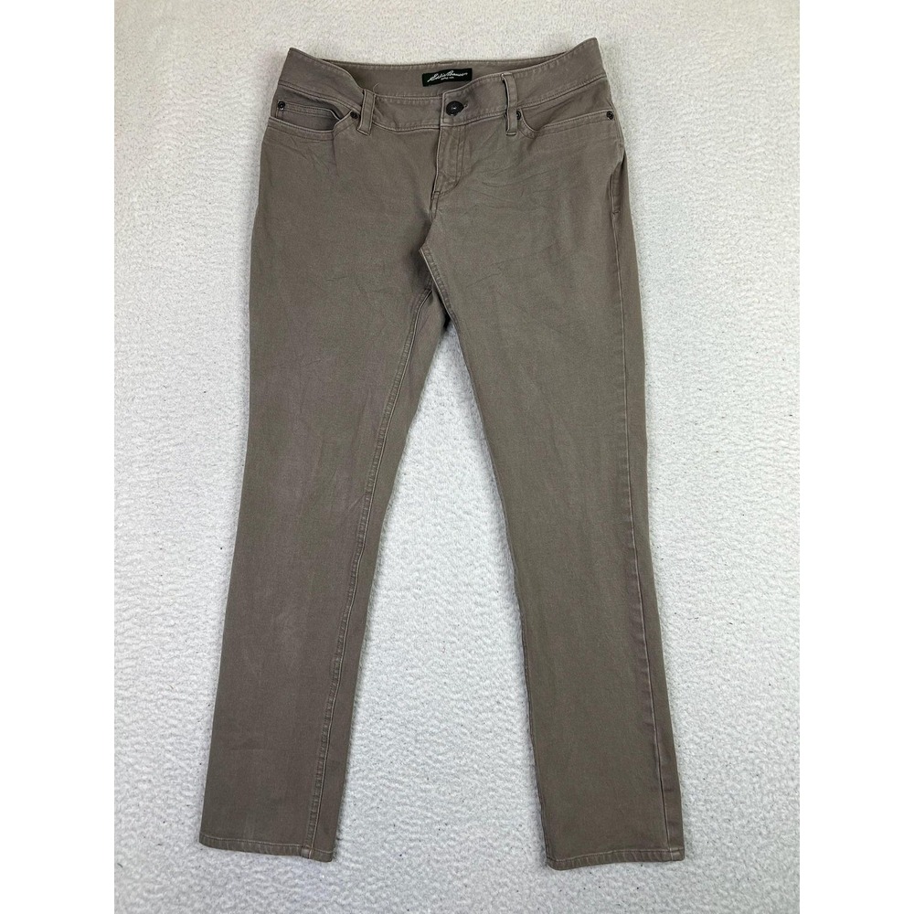 Eddie Bauer Womens Slim Straight Stretch Cotton Pants Brown Taupe 6 23007612